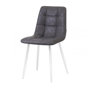 Стул обеденный DOBRIN ALEX, белые ножки, серая антрацитовая винтажная экокожа (RU-08)