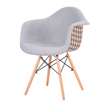 Стул обеденный DOBRIN DAW MONICA, ножки светлый бук, сиденье 009 коричневая клетка, бежевая ткань