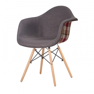 Стул обеденный DOBRIN DAW THOMAS, ножки светлый бук, сиденье 010 яркая клетка, серая ткань