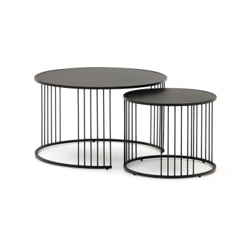 Комплект 2 столика Hadar из закаленного стекла и металла с матовой черной отделкой, 75см / 45см