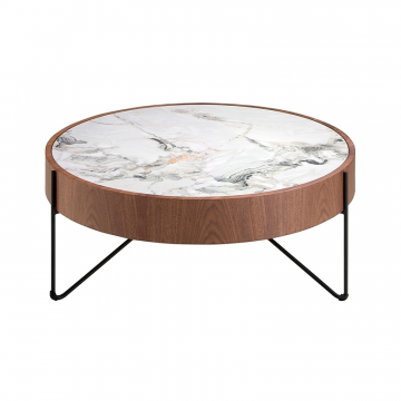 Круглый журнальный столик 2138/MH2303A из ореха и мраморной керамики