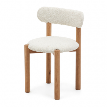 Nebai Стул из белой ткани букле и массива дуба с натуральной отделкой