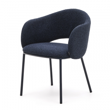 Стул Maina из плотной синей шенилловой ткани и стальными ножками с синей отделкой