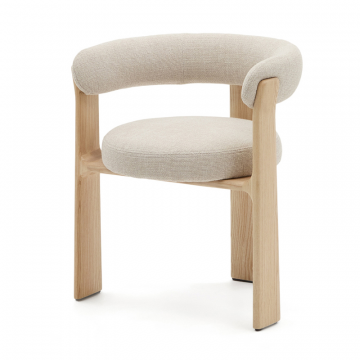 Granite Стул на 3 ножках из бежевого шенилла и массива ясеня в натуральной отделке