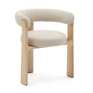 Granite Стул на 3 ножках из бежевого шенилла и массива ясеня в натуральной отделке