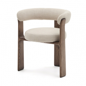 Granite Стул на 3 ножках из бежевого шенилла и массива ясеня в отделке орех