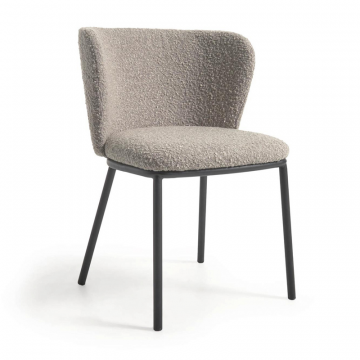 Стул Ciselia из светло-серой ткани букле и черными металлическими ножками