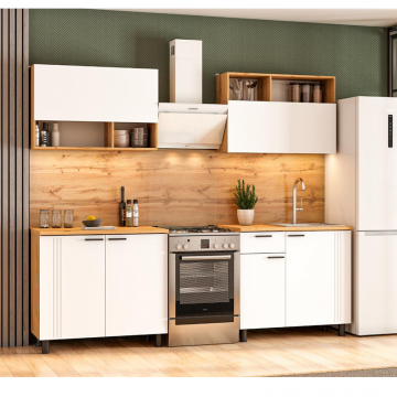 Кухонный гарнитур Монако 2м, Дуб Золотой;Белый матовый;Дуб Вотан