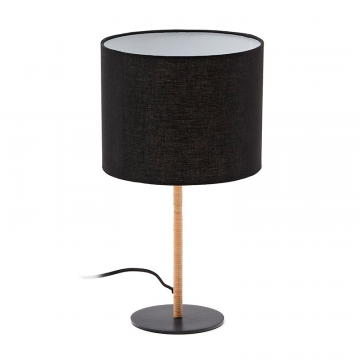 Настольная лампа Pina из металла и ротанга с черным хлопковым абажуром