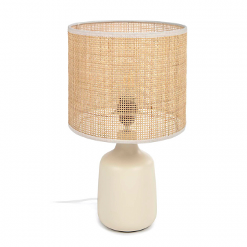 Настольная лампа Erna из белой керамики и бамбука с натуральной отделкой