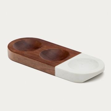 Сервировочный поднос для закусок Tori  из акации и белого мрамор