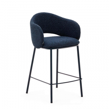 Полубарный стул Maina из синей ткани и стальными ножками с синей отделкой 65