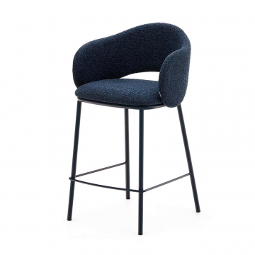 Полубарный стул Maina из синей ткани и стальными ножками с синей отделкой 65