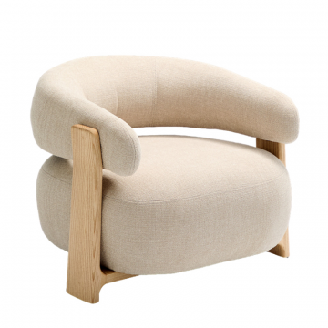 Granite Кресло из бежевого шенилла и массива ясеня в натуральной отделке