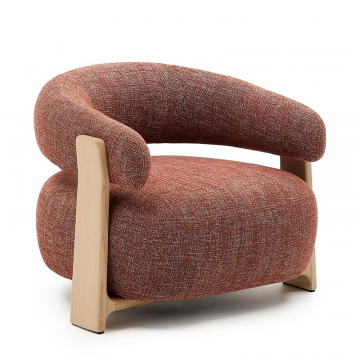 Granite Кресло из терракотового шенилла и массива ясеня в натуральной отделке