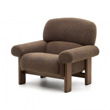 Кресло Cabana из серо-коричневого букле с ножками в отделке под орех
