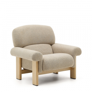 Кресло Cabana из бежевого шенилла с ножками в натуральной отделке