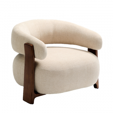 Granite Кресло из бежевого шенилла и массива ясеня в отделке орех