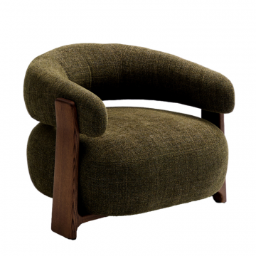 Granite Кресло из зеленого шенилла и массива ясеня в отделке орех