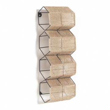 Полка для вина Francina из металла с черной отделкой и натурального джута 17,5 x 56 см