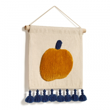 Гобелен Amarantha из 100% хлопка с желтым яблоком и синими кисточками белого цвета 30 x 30 см