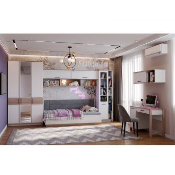 Спальня детская Аурелио. Комплект 1, Блэквуд сатиновый, Белый