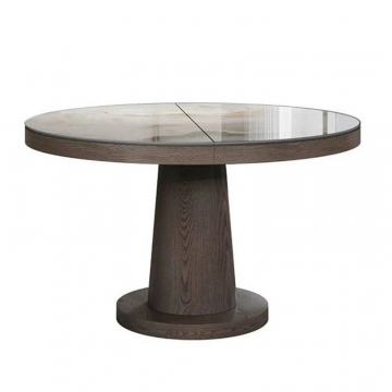 Стол круглый обеденный Bilbo (110+40), керамика глянцевая белая