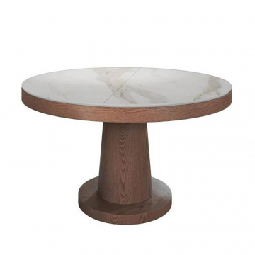 Стол круглый обеденный Bilbo (110+40), керамика матовая белая