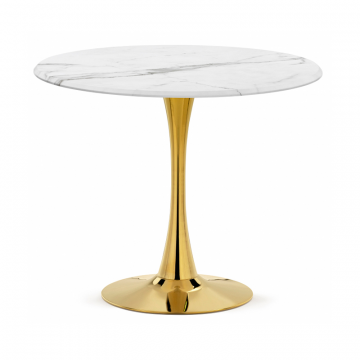 Стол Тулип 90х73 белый мрамор / золото