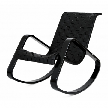 кресло-качалка Дженни  Экокожа черный каркас  Венге структура