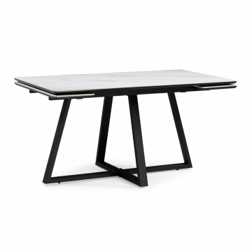 Керамический стол Памелла 140(200)х80х75 белый мрамор snow white / черный