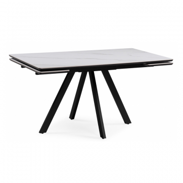Керамический стол Вилли 140(200)х80 белый мрамор snow white / черный
