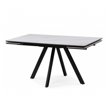 Керамический стол Вилли 140(200)х80 белый мрамор snow white / черный