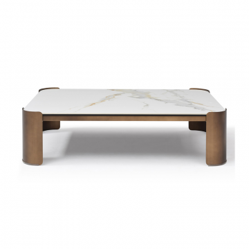 Стол журнальный Cassio (120), белая керамика/бронза