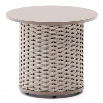 Уличный приставной столик Sedalis из алюминия и серо-коричневого шнура Ø50 см