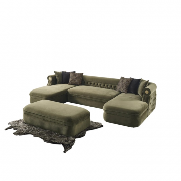 П-образный диван с пуфом Эклектика зелёный