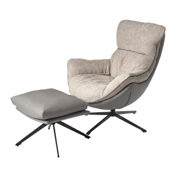 Комплект кресло HUG светло-серый, экокожа, шенилл с оттоманкой светло-серый, экокожа