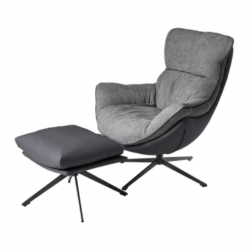 Комплект кресло HUG тёмно-серый, экокожа, шенилл с оттоманкой тёмно-серый, экокожа