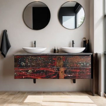 Тумба для ванной подвесная со столешницей из тика Boat 120см