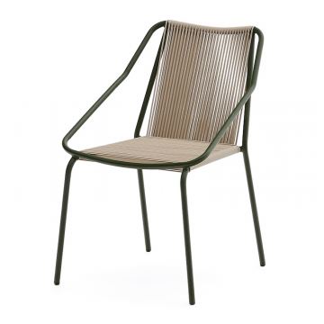 Садовое кресло Zivia из веревки цвета экрю и оцинкованной стали зеленого цвета