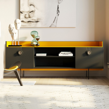 ТУМБА ТВ LAGO черный/жёлтый коллекция Living
