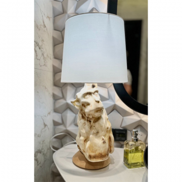 Лампа настольная из массива с тканевым абажуром «Обезьяна»