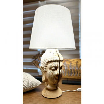 Лампа настольная из массива с тканевым абажуром «Будда»