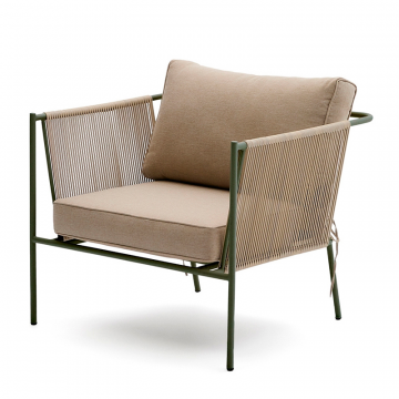 Уличное кресло Zivia из веревки цвета экрю и стали зеленого цвета