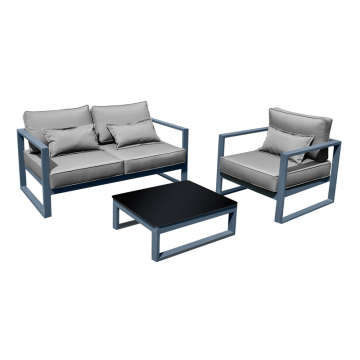 Комплект садовой мебели G401.51Е10 серый/серебристый (Диван двухместный с двумя подлокотниками+кресло+столик)