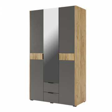 Адам Шкаф трехдверный (зеркало) дуб крафт золотой/графит