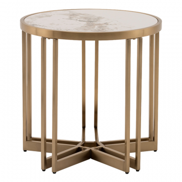 Журнальный столик Алиада 90х90 см светлая керамика сталь шампань