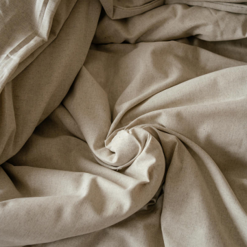 Комплект постельного белья Лен Семейный Бежевый с Простыней на резинке