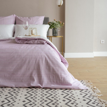 Комплект постельного белья Лен Семейный Бело-розовая полоска