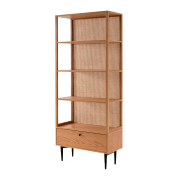 Шкаф книжный из дуба и плетеного ротанга Noya